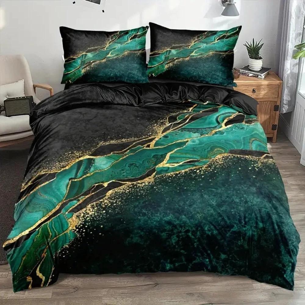 Jade Opulent Gold Accent Duvet Cover Set by Casa & Beyond