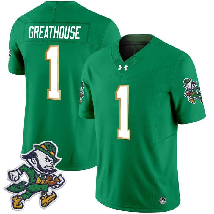 Jaden Greathouse Jersey #1 Notre Dame 2025 Gridiron Leprechaun Edition Green by My Store NCAA Football Jerseys