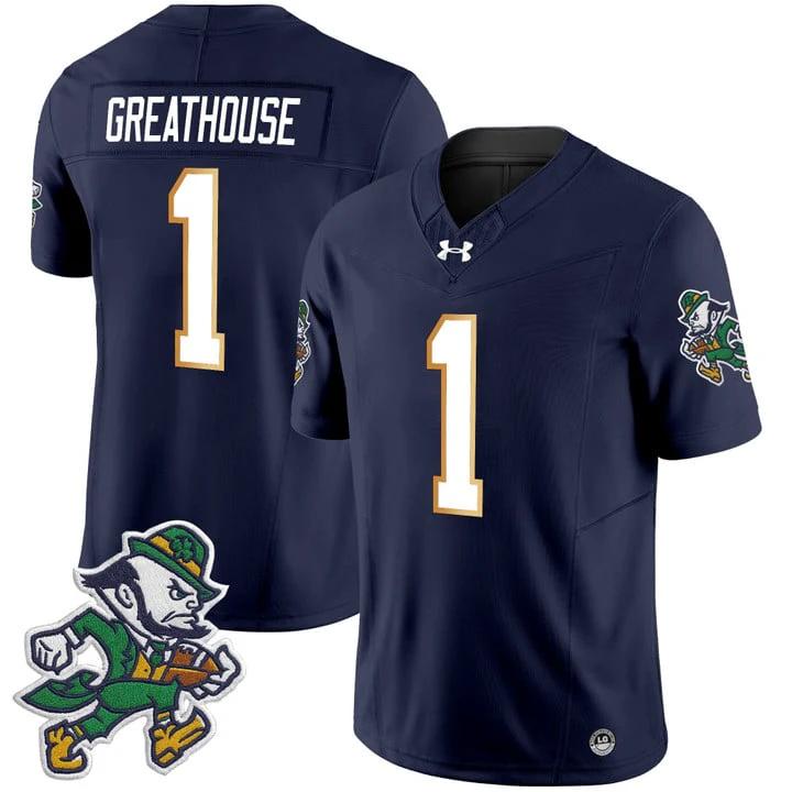 Jaden Greathouse Jersey #1 Notre Dame 2025 Gridiron Leprechaun Edition Navy by My Store NCAA Football Jerseys