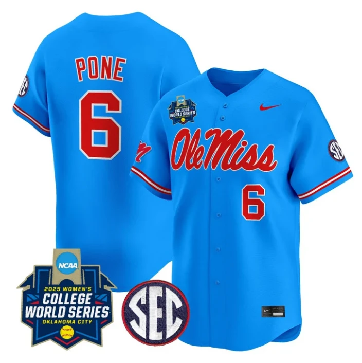 Jaden Pone Jersey #6 Ole Miss Rebels Softball 2025 World Series Stitched Blue by My Store