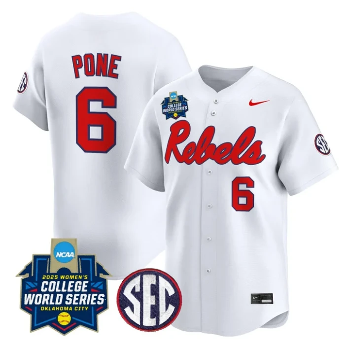Jaden Pone Jersey #6 Ole Miss Rebels Softball 2025 World Series Stitched White by My Store