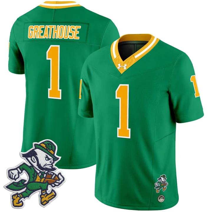 Jaden Greathouse Jersey #1 Notre Dame 2025 Gridiron Leprechaun Throwback by My Store NCAA Football Jerseys