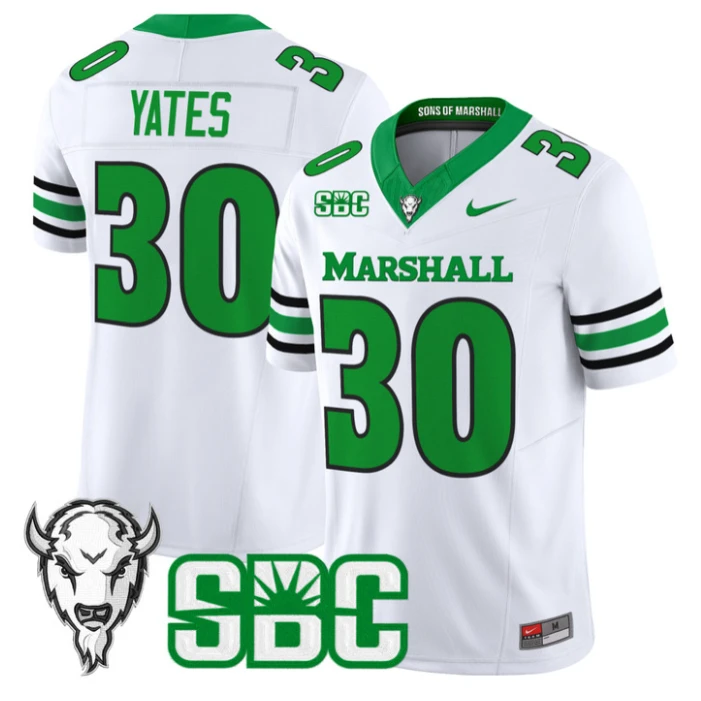 Jaden Yates Jersey #30 Marshall Thundering Herd 2025 Stitched White by NCAA Football Jersey