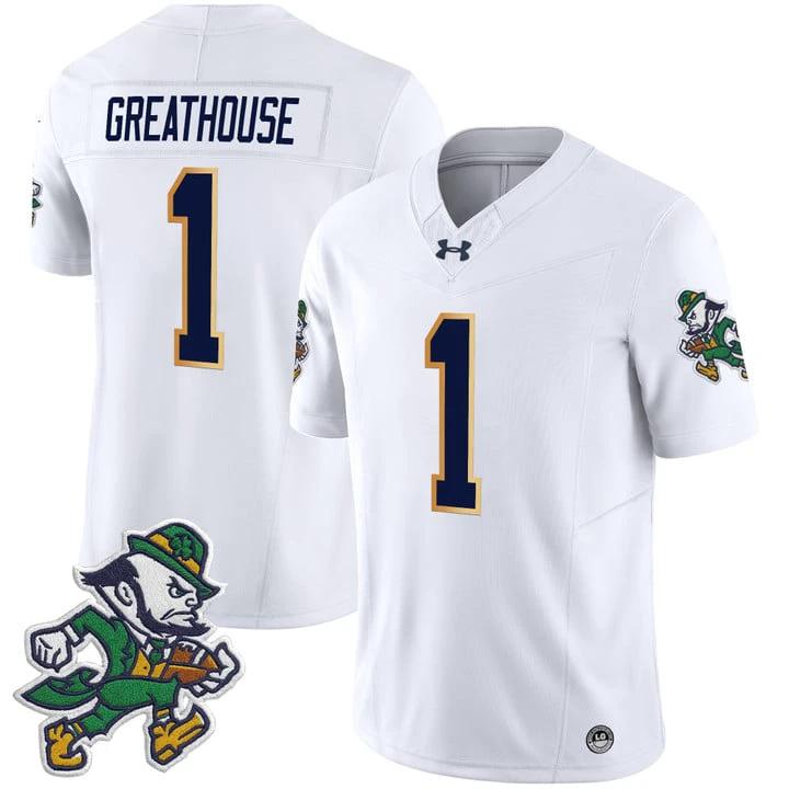 Jaden Greathouse Jersey #1 Notre Dame 2025 Gridiron Leprechaun Edition by My Store NCAA Football Jerseys