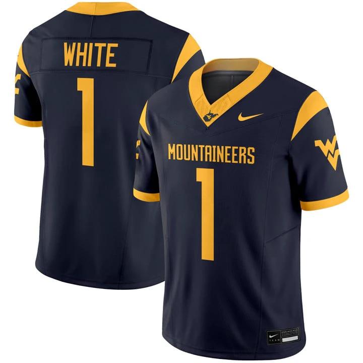 Jahiem White Jersey #1 West Virginia Mountaineers 2025 Vapor Stitched by My Store NCAA Football Jerseys