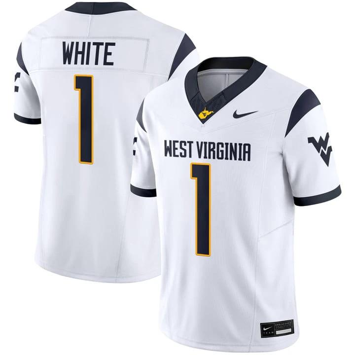 Jahiem White Jersey #1 West Virginia Mountaineers 2025 Vapor Stitched by My Store NCAA Football Jerseys