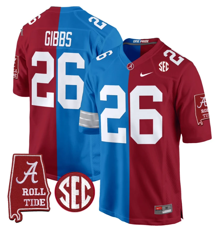 Jahmyr Gibbs Jersey #26 Alabama Crimson Tide Split Football Game Stitched by NCAA Football Jersey