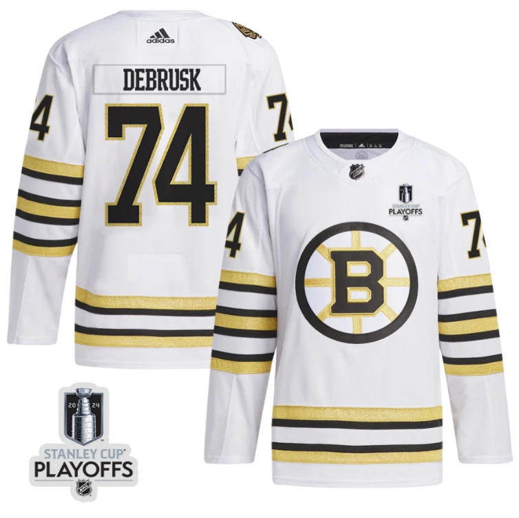 Jake DeBrusk 74 Boston Bruins 2024 NHL Playoffs Patch Away Jersey - Men, White by Hockey David