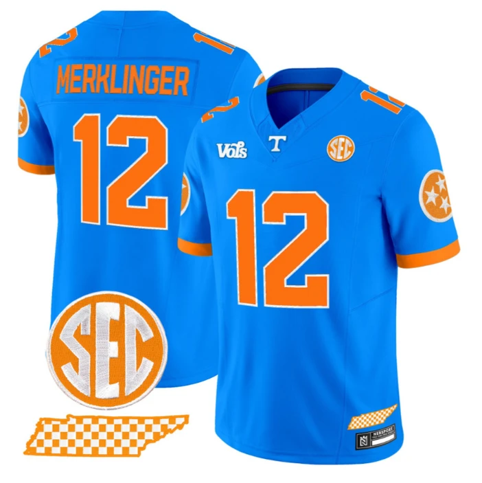 Jake Merklinger Jersey #12 Tennessee Volunteers Blue Blaze Edition Stitched by NCAA Football Jersey