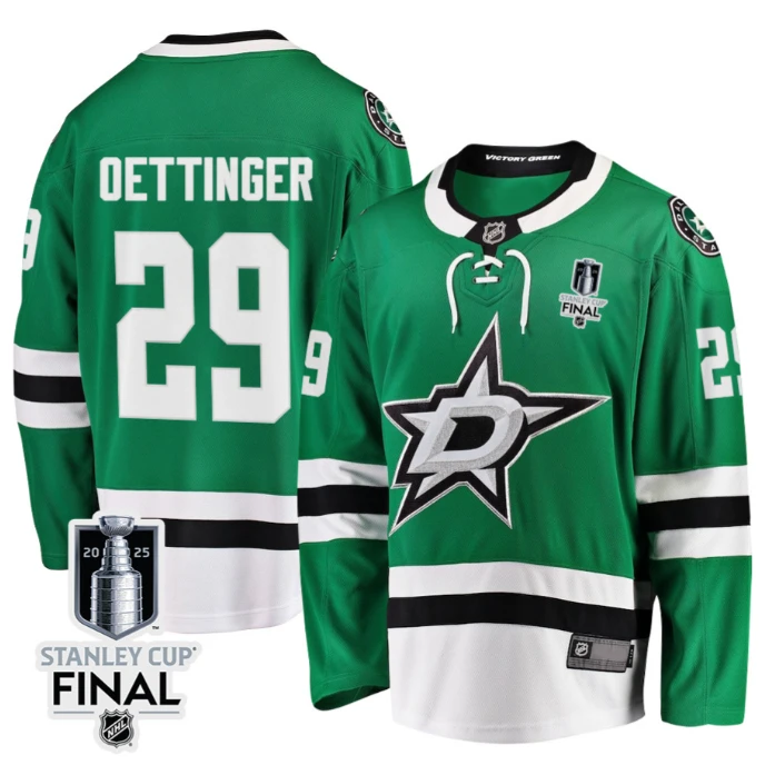 Jake Oettinger 29 Dallas Stars 2025 STANLEY CUP Final Patch Home Men Jersey Black by Hockey David