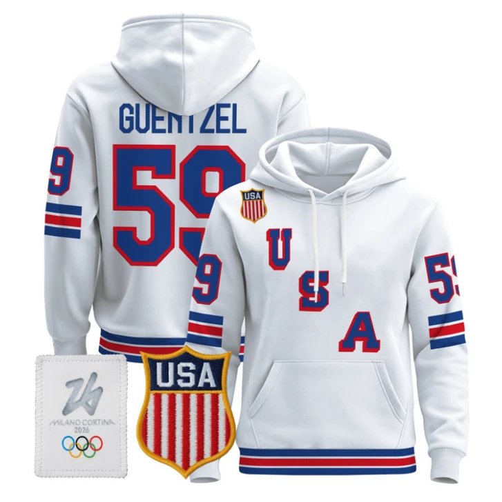 Jake Guentzel #59 USA Olympic 2026 Premium Hockey Pullover Hoodie Stitched by Hoodie Pullover