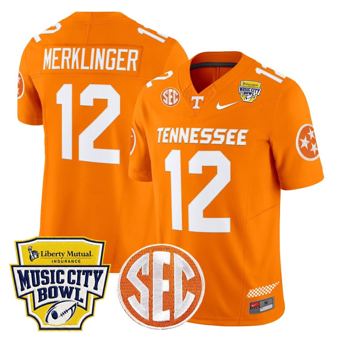 Jake Merklinger Jersey #12 Tennessee Vols 2025 Music City Bowl Limited Stitched by My Store NCAA Football Jerseys