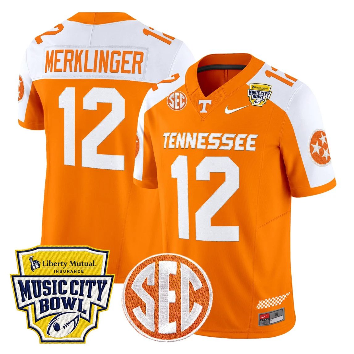 Jake Merklinger Jersey #12 Tennessee Vols 2025 Music City Bowl Limited Stitched by My Store NCAA Football Jerseys