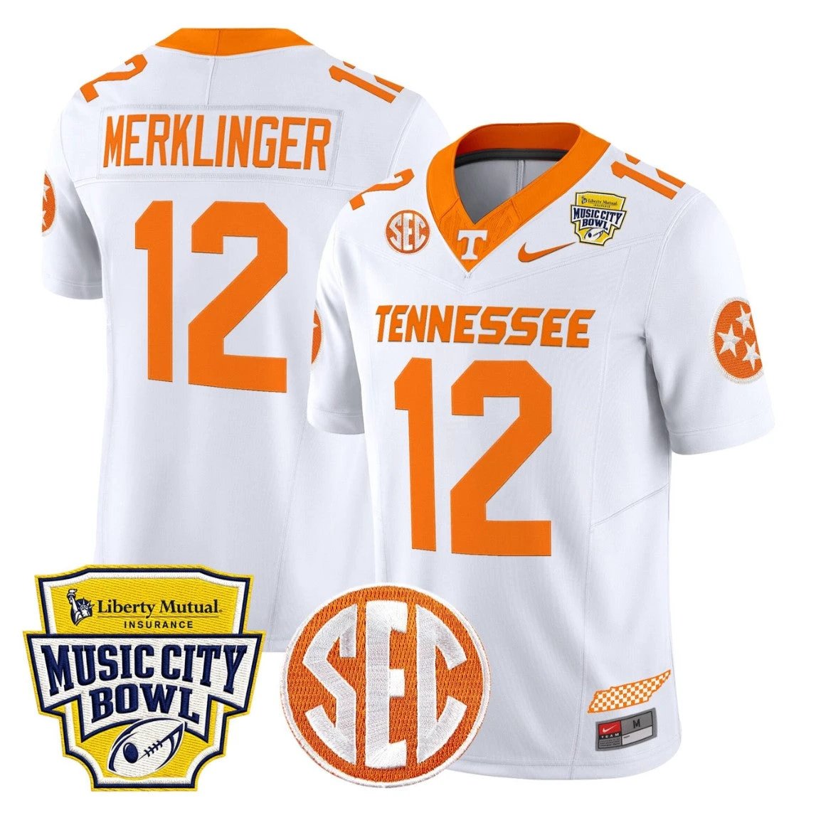 Jake Merklinger Jersey #12 Tennessee Vols 2025 Music City Bowl Limited Stitched by My Store NCAA Football Jerseys