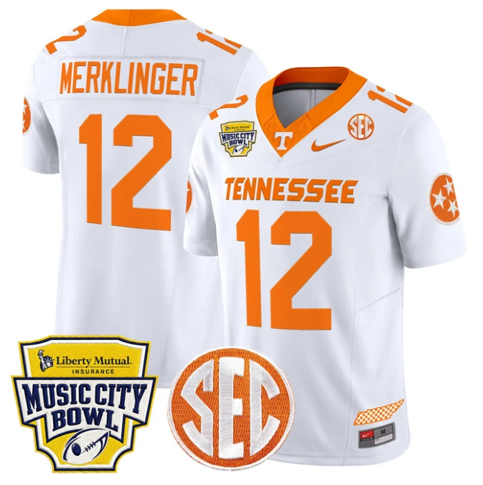 Jake Merklinger Jersey #12 Tennessee Vols 2025 Music City Bowl Stitched by My Store NCAA Football Jerseys