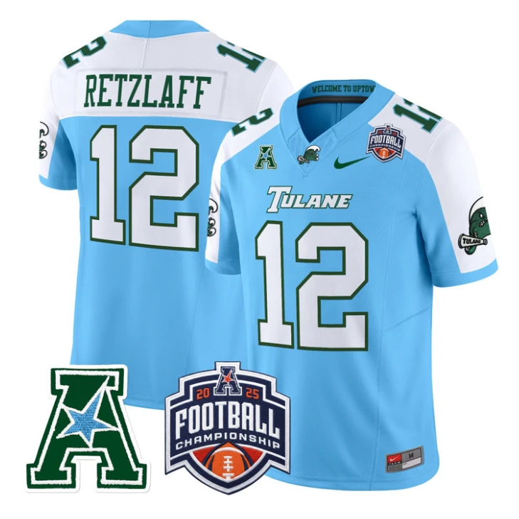 Jake Retzlaff Jersey #12 Tulane Green Wave 2025 AAC Championship Stitched by My Store NCAA Football Jerseys