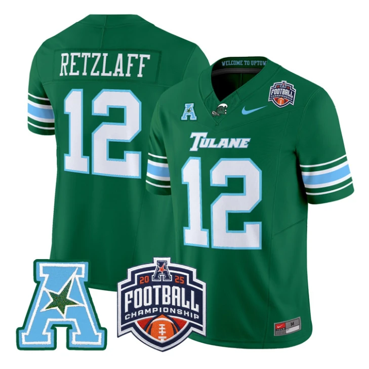 Jake Retzlaff Jersey #12 Tulane Green Wave 2025 AAC Championship Stitched by My Store NCAA Football Jerseys