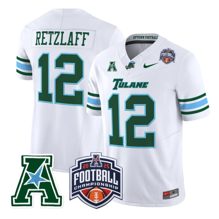 Jake Retzlaff Jersey #12 Tulane Green Wave 2025 AAC Championship Stitched by My Store NCAA Football Jerseys