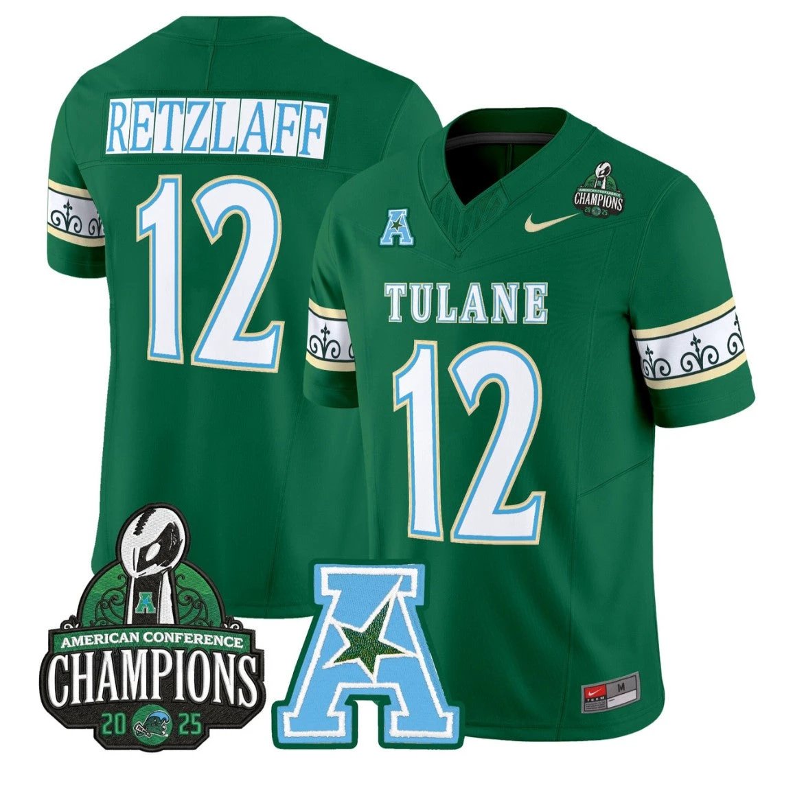 Jake Retzlaff Jersey #12 Tulane Green Wave City Edition 2025 AAC Champions by My Store NCAA Football Jerseys