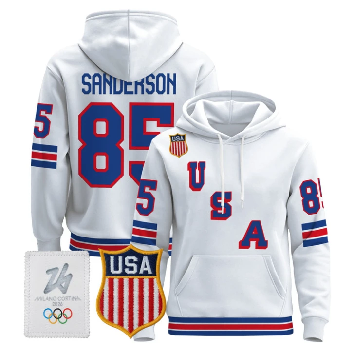 Jake Sanderson #85 USA Olympic 2026 Premium Hockey Pullover Hoodie Stitched by Hoodie Pullover