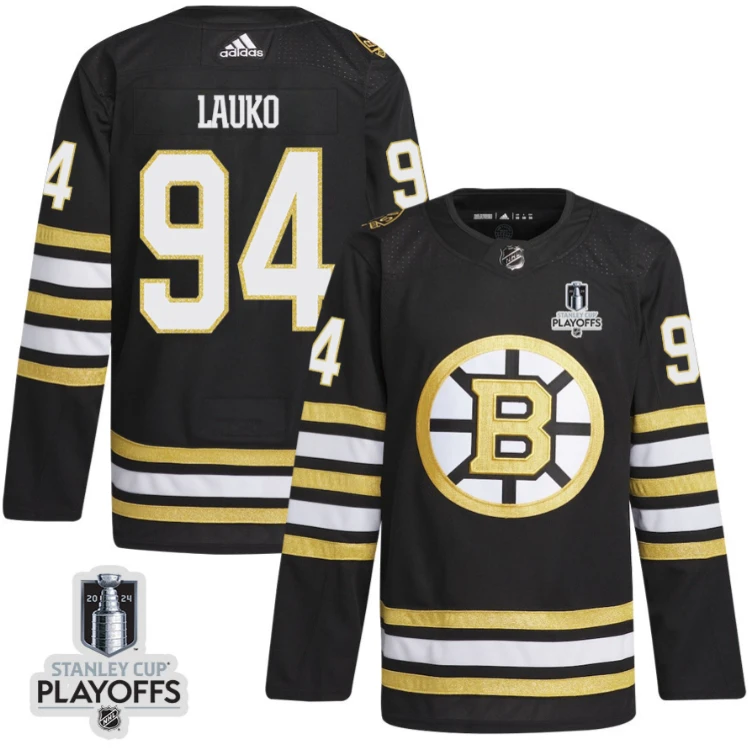 Jakub Lauko 94 Boston Bruins 2024 NHL Playoffs Patch Home Jersey - Men, Black by Hockey David