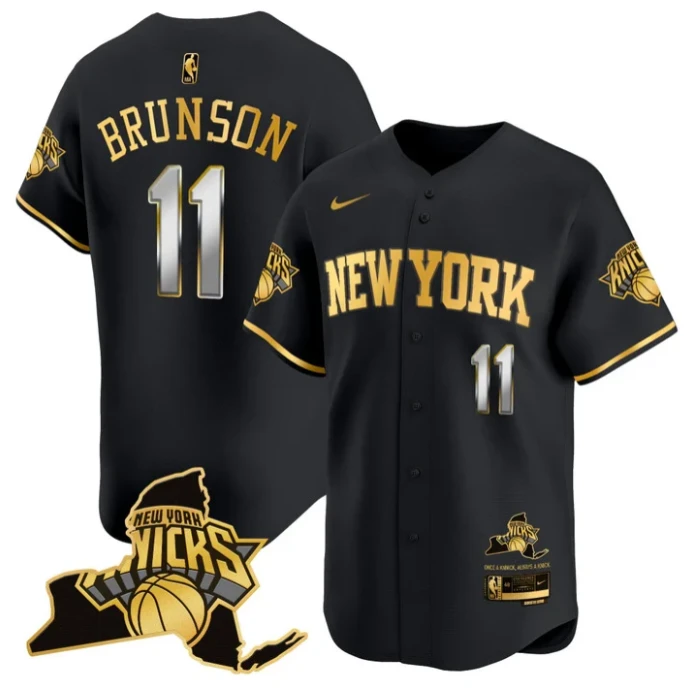 Jalen Brunson Jersey #11 New York Knicks Vapor Baseball Stitched Black Gold by My Store