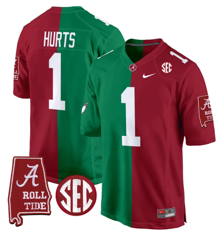 Jalen Hurts Jersey #1 Alabama Crimson Tide Split Football Game Stitched by NCAA Football Jersey