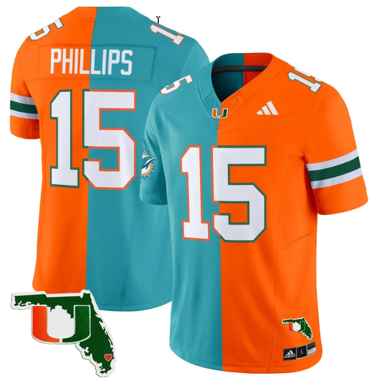 Jalen Phillips Jersey #15 Miami Hurricanes Split Vapor Limited Football Stitched by NCAA Football Jersey