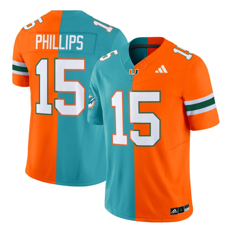 Jalen Phillips Jersey #15 Miami Hurricanes Split Vapor V2 Football by NCAA Football Jersey