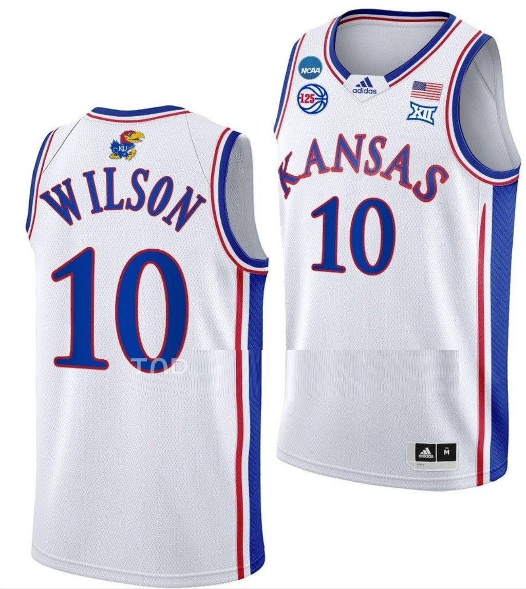 Jalen Wilson Jersey Kansas Jayhawks College Basketball 2023 NCAA March Madness White #10 by My store basketball