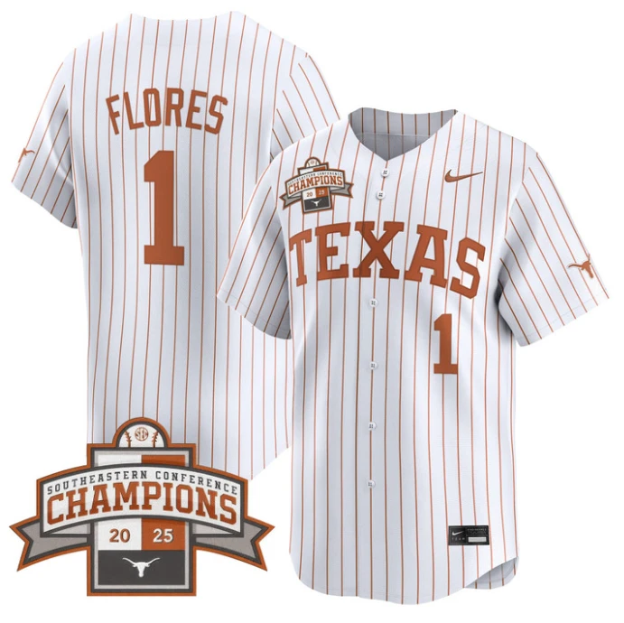 Jalin Flores Jersey #1 Texas Longhorns 2025 Southeastern Champions Vapor Stitched Pinstripe by My Store