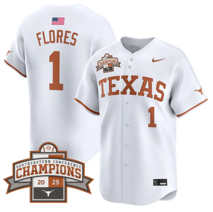 Jalin Flores Jersey #1 Texas Longhorns 2025 Southeastern Champions Vapor Stitched White by My Store