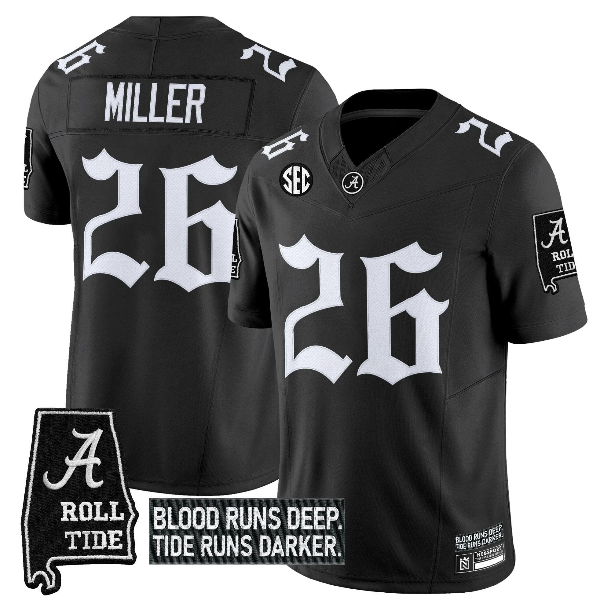 Jam Miller Jersey #26 Alabama Crimson Gothic Bama Blood Edition Stitched Black by NCAA Football Jersey