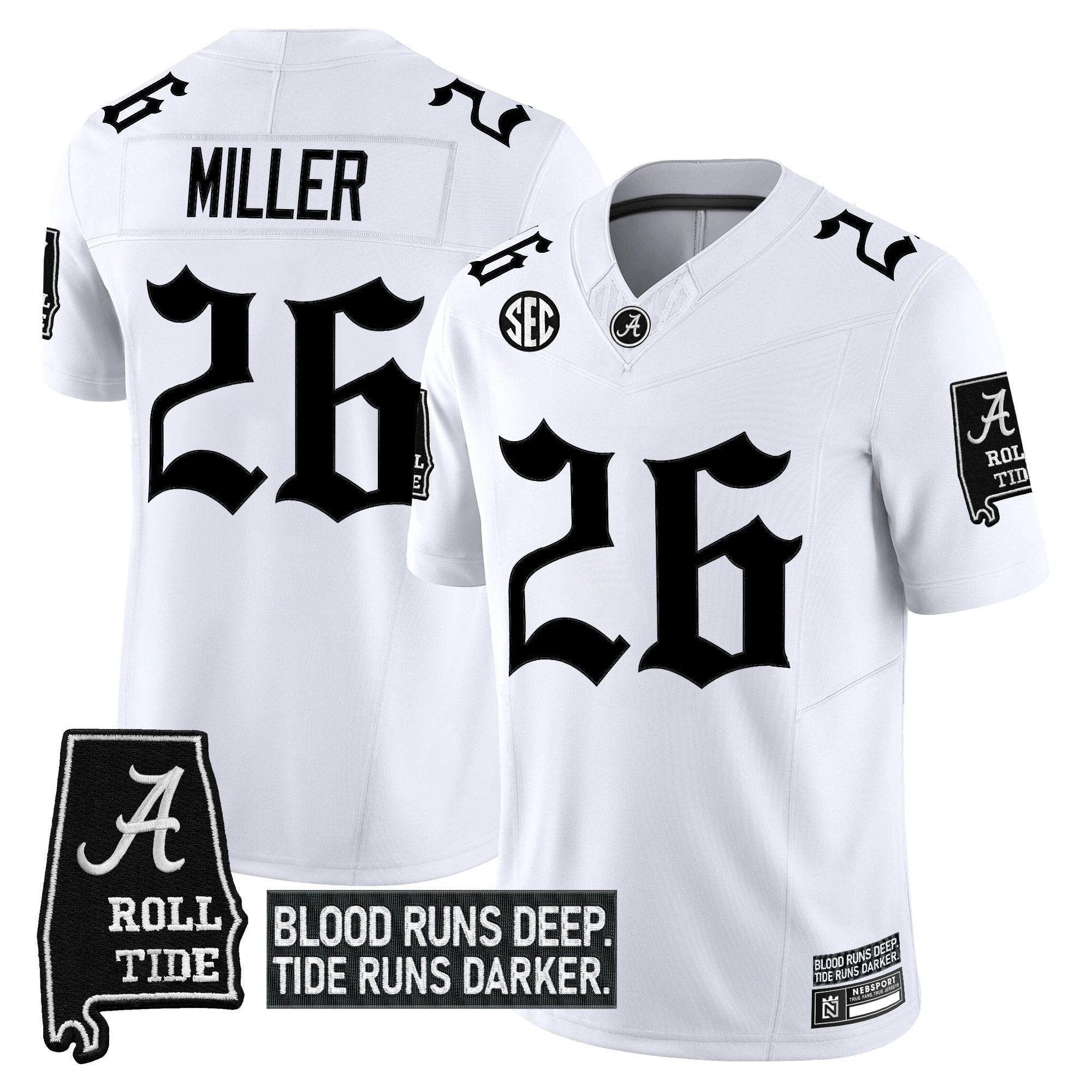 Jam Miller Jersey #26 Alabama Crimson Gothic Bama Blood Edition Stitched White by NCAA Football Jersey