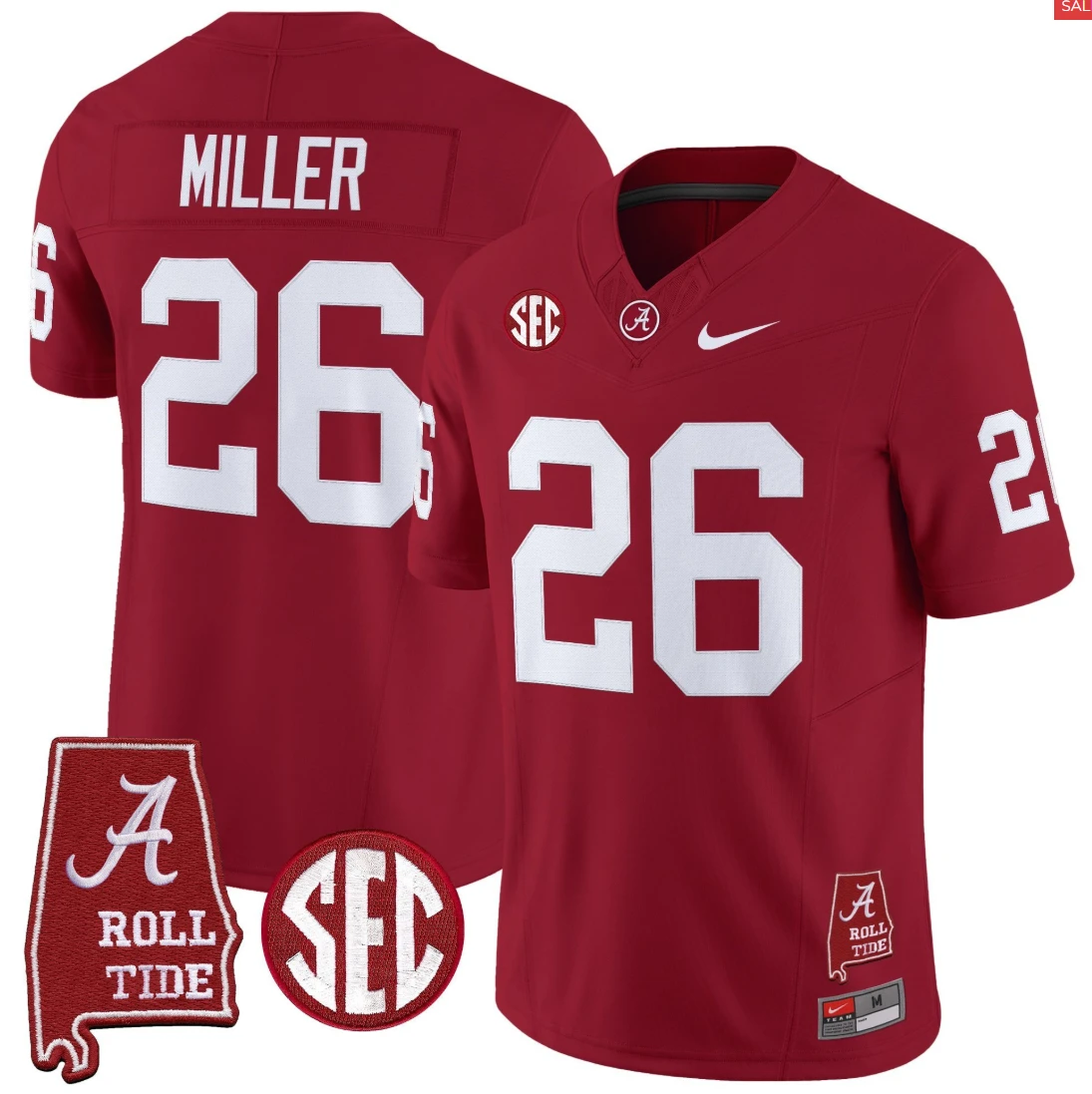 Jam Miller Jersey #26 Alabama Crimson Throwback Alabama Map Stitched by My Store NCAA Football Jerseys