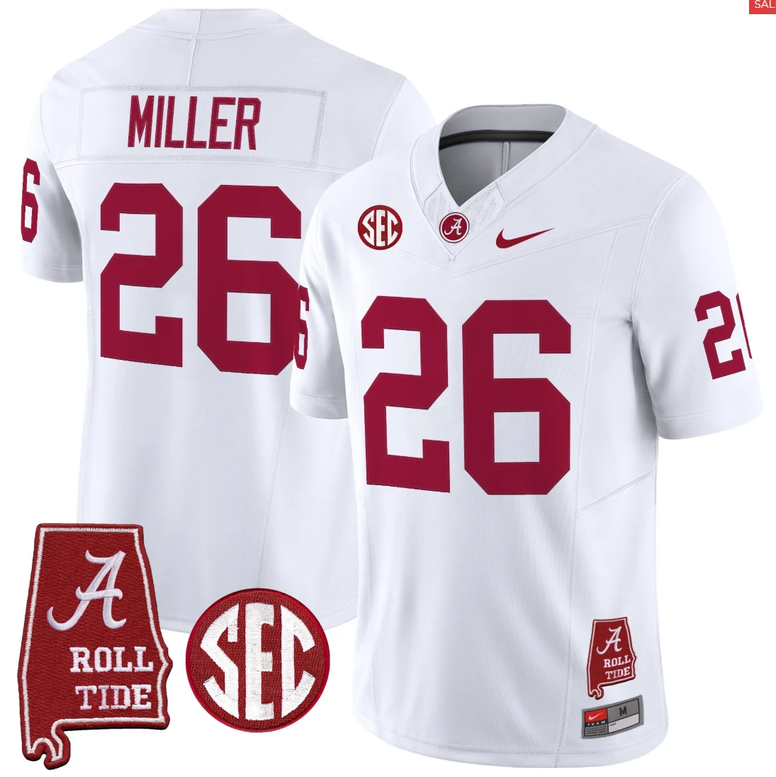 Jam Miller Jersey #26 Alabama Crimson Throwback Alabama Map Stitched by My Store NCAA Football Jerseys
