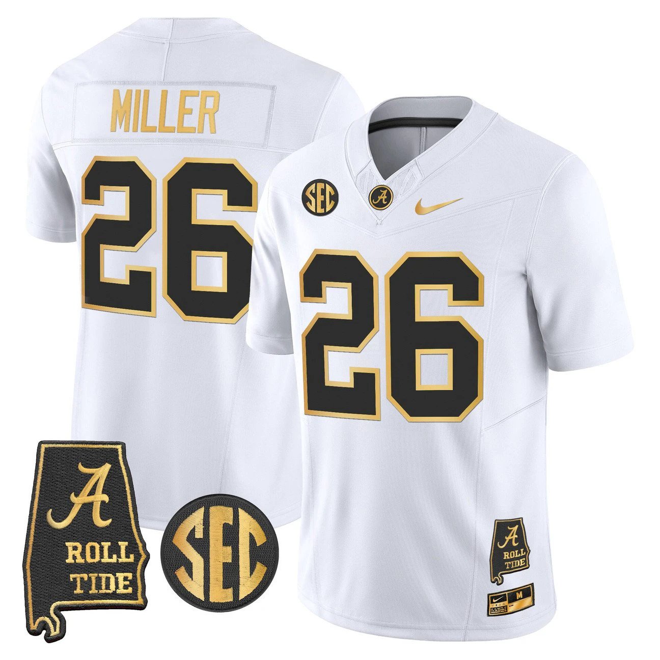Jam Miller Jersey #26 Alabama Crimson Tide 2025 Gold Vapor Stitched by My Store NCAA Football Jerseys