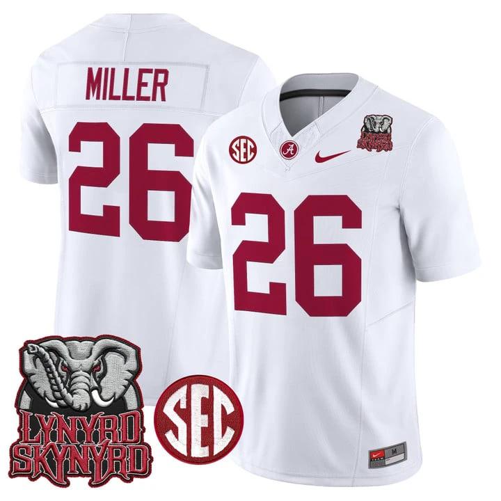 Jam Miller Jersey #26 Alabama Crimson Tide Lynyrd Skynyrd Patch Stitched by My Store NCAA Football Jerseys