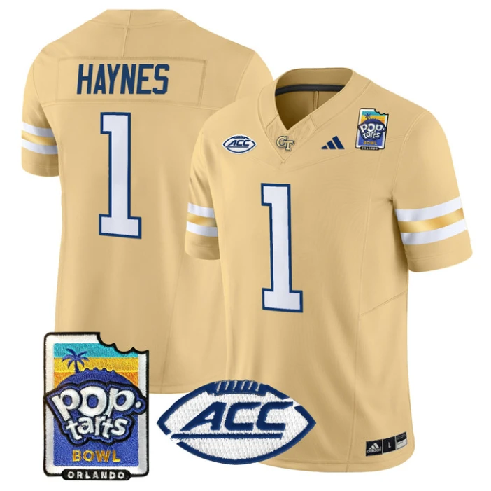 Jamal Haynes Jersey #1 Georgia Tech Jackets Pop-Tarts Bowl Stitched Gold by NCAA Football Jersey
