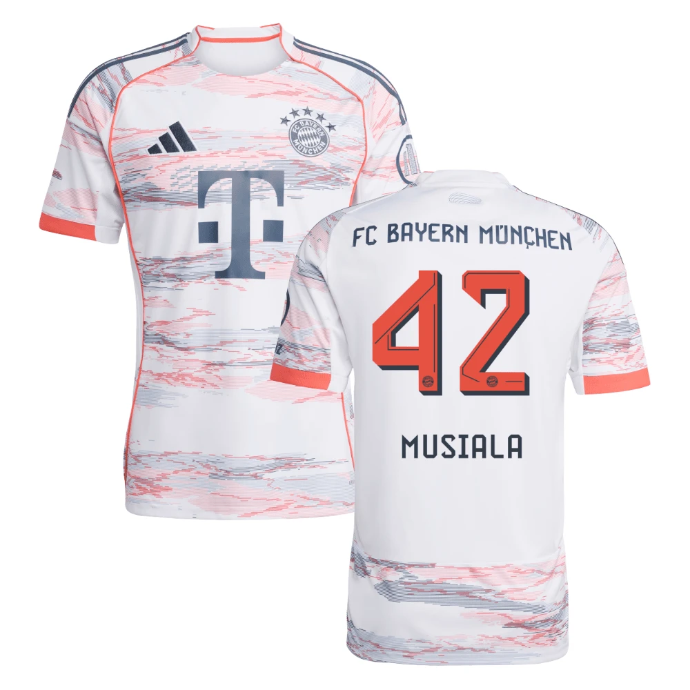 Jamal Musiala #42 Bayern Munich 2025-26 Away Men Jersey – White by Soccer Jersey