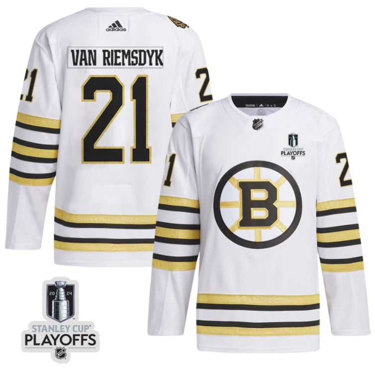 James van Riemsdyk 21 Boston Bruins 2024 NHL Playoffs Patch Away Jersey - Men, White by Hockey David