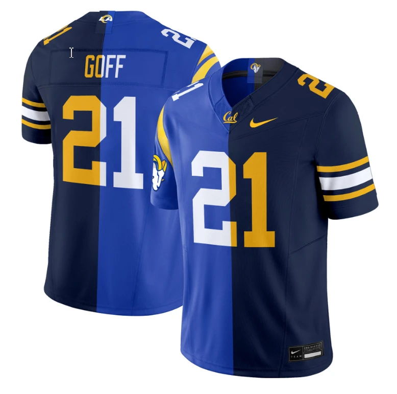 Jared Goff Rams Jersey #21 California Golden Bears Split Vapor Limited Stitched by NCAA Football Jersey