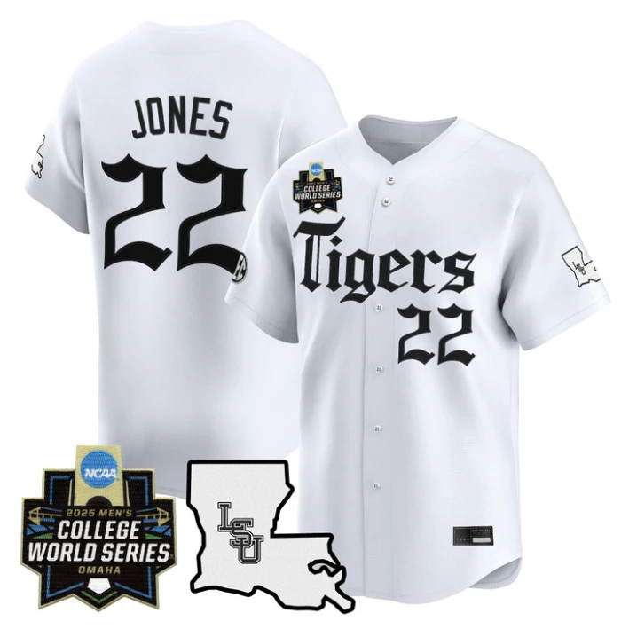 Jared Jones Jersey #22 LSU Tigers 2025 World Series Gothic Geaux Edition White by My Store