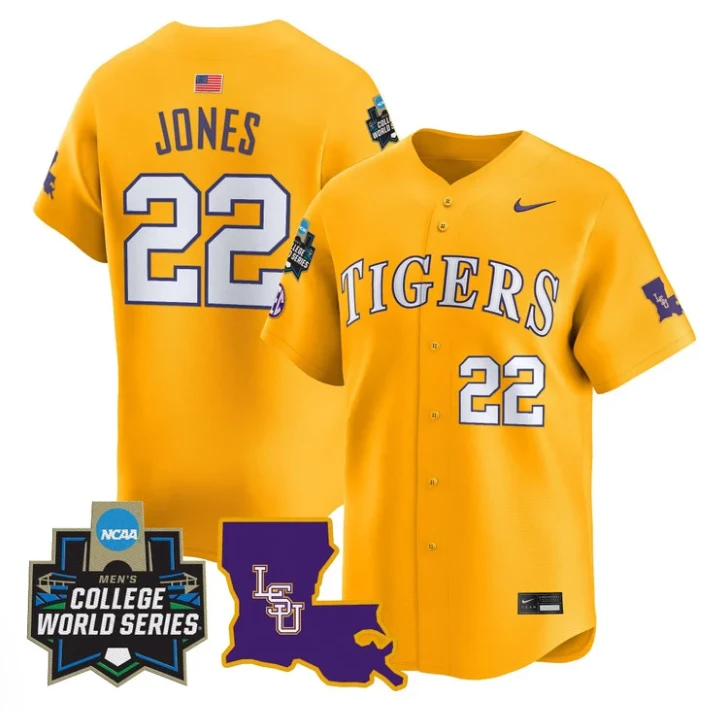 Jared Jones Jersey #22 LSU Tigers 2025 World Series Stitched Gold by My Store
