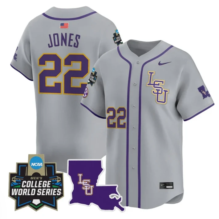 Jared Jones Jersey #22 LSU Tigers 2025 World Series Stitched Gray by My Store