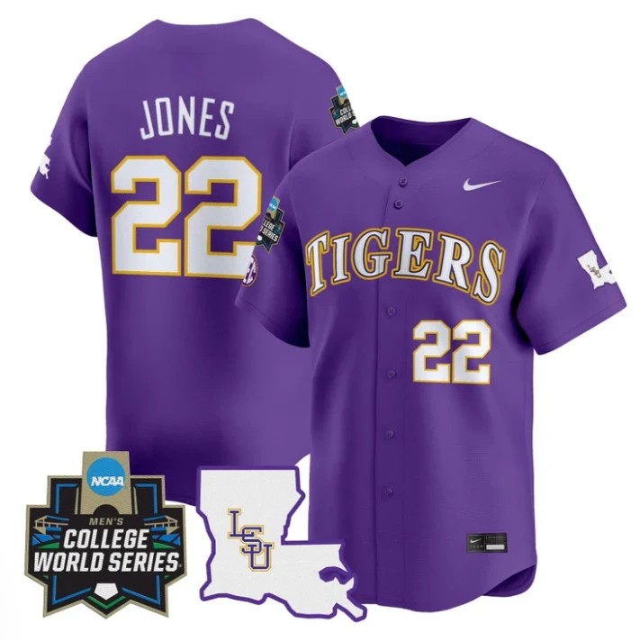 Jared Jones Jersey #22 LSU Tigers 2025 World Series Stitched Purple by My Store