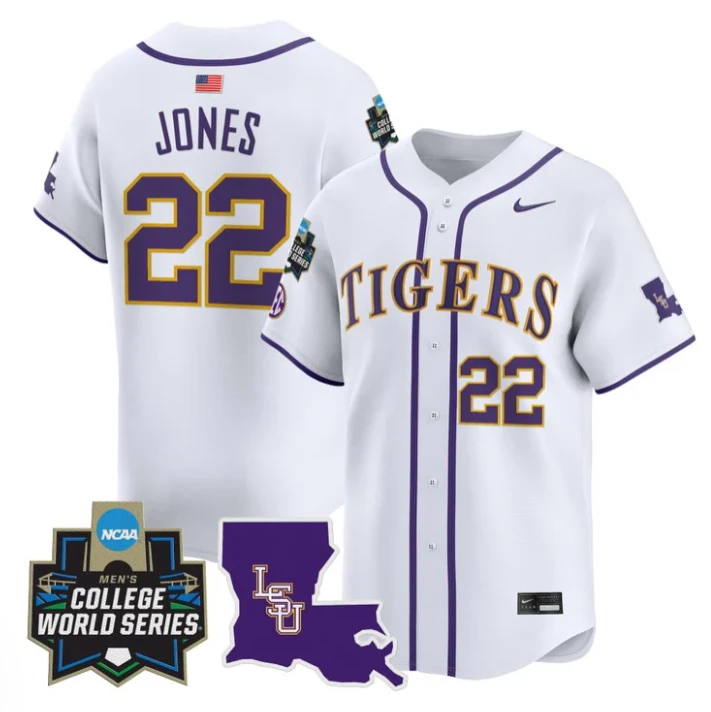 Jared Jones Jersey #22 LSU Tigers 2025 World Series Stitched White by My Store