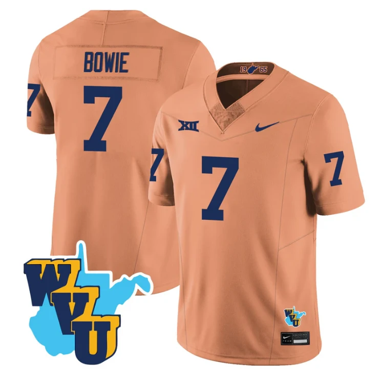 Jarod Bowie Jersey #7 West Virginia Mountaineers 1965-2025 Throwback Gold by NCAA Football Jersey