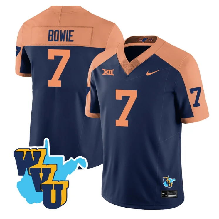 Jarod Bowie Jersey #7 West Virginia Mountaineers 1965-2025 Throwback Navy Alternate by NCAA Football Jersey