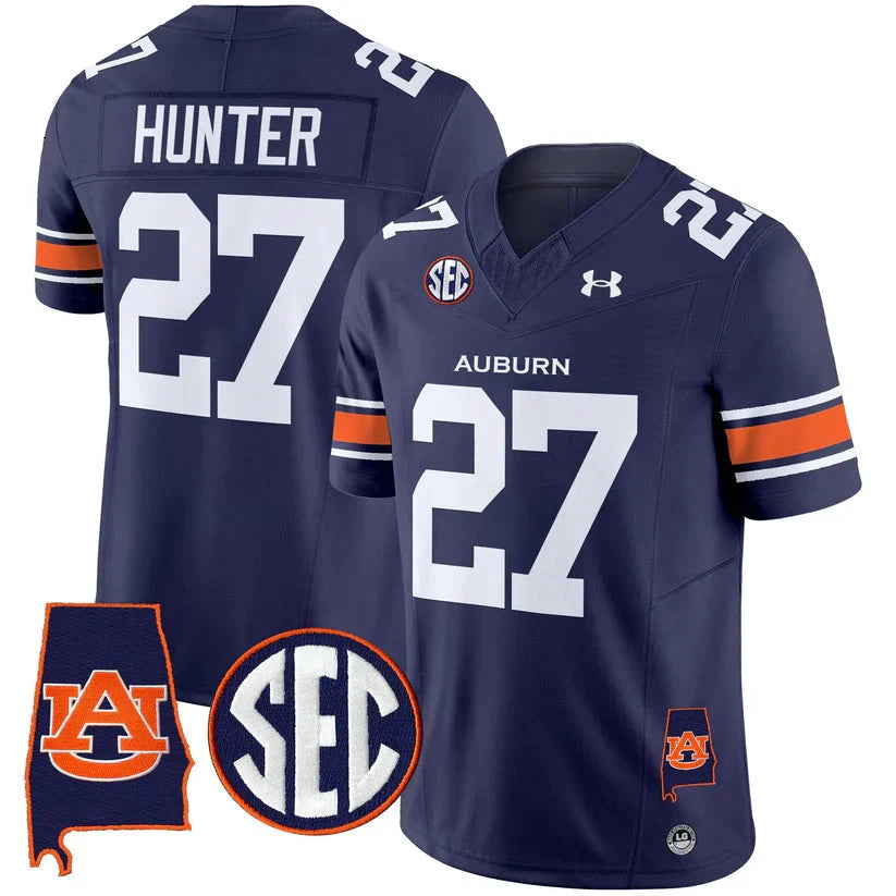 Jarquez Hunter Jersey #27 Auburn Tigers 2025 Alabama Patch Stitched Navy by My Store NCAA Football Jerseys